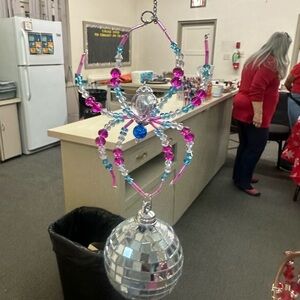 Colorful Beaded Spider Sun Catcher with Disco Ball